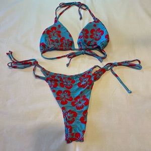 Pretty Floral Bikini Blue and Pink #4